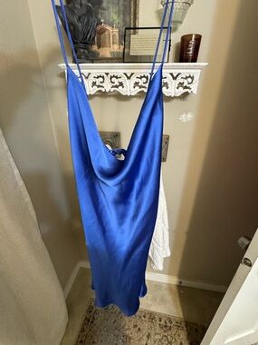 Zara Cobalt Blue Satin Backless Slip Dress